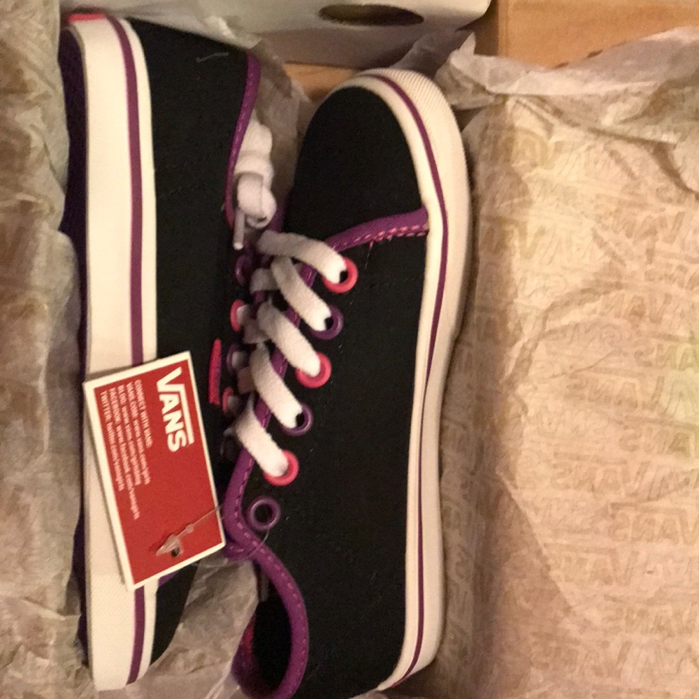 New box 133 Vans Ferris lo pro black purple pink white girls canvas tennis shoes
